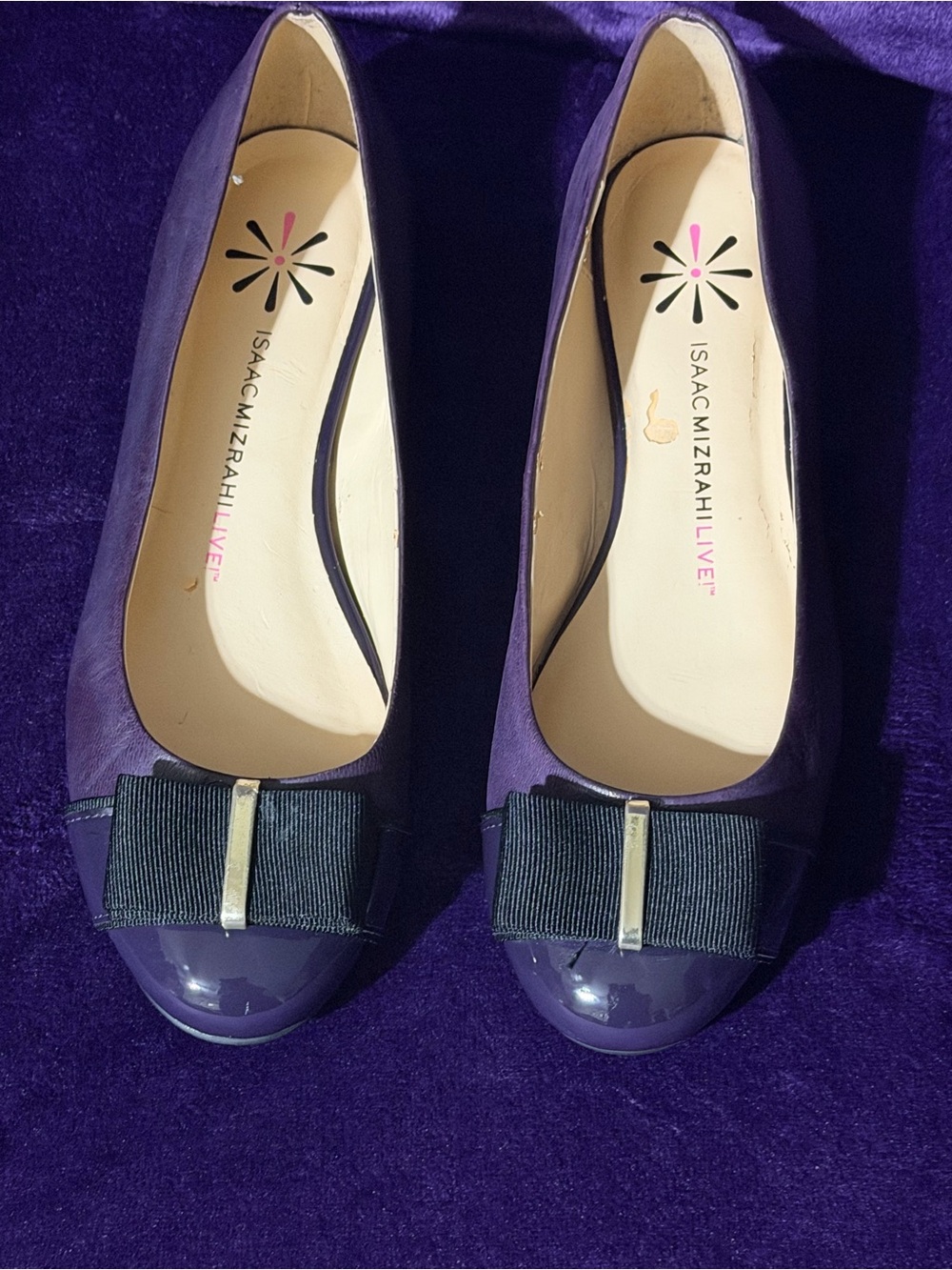 Isaac Mizrahi Purple Bow Cap-Toe Flats with Black Trim